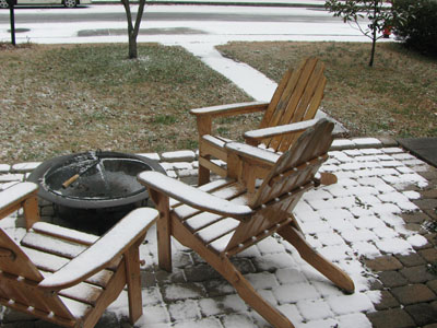 a few snow flakes on the deck