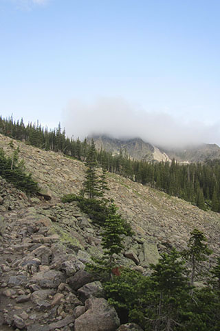 Notchtop Mountain hidden in the clouds