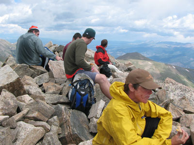 Eating snacks on top pf Mount Columbia