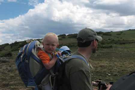 Ben sitting in the pack carrier.