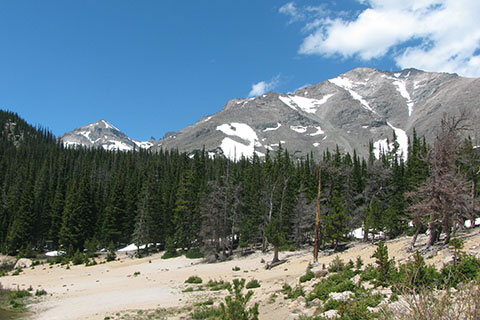 Mount Meeker from the Sandbeach Lake shores