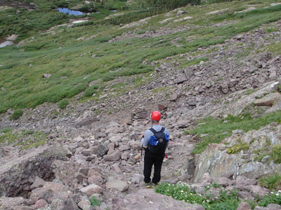 Descending from Broken hand Pass, Crestone group